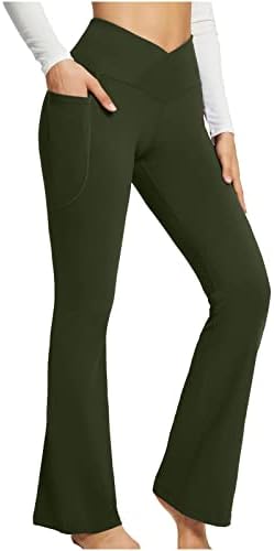 חותלות מכנסי יוגה של נשות QUISGE עם אריזת כיסים, רגל רחבה במותניים גבוהות לבקרת בטן אימון כושר מכנסיים מכנסיים