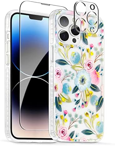 Scorpify iPhone 13 Pro Max מקרה לעיצוב פרחים של היביסקוס, כיסוי טלפון דק פרח חמוד לנשים, עם מגן מסך