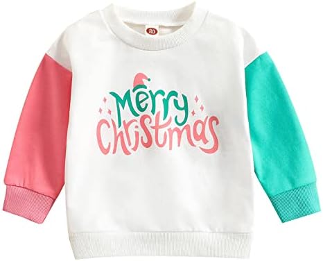 פעוטות בנות בנות חג המולד צמרות שרוול ארוך הדפסי מכתב סוודר צמרות צבע בלוק טי.