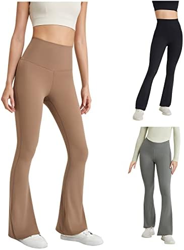 מכנסי יוגה של אסקבוקי מתלקחים לנשים מותניים גבוהים צבע אחיד מכנסי טרניוט מכנסיים אימון אימון כושר מזדמן מכנסי
