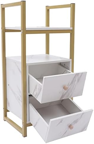 Lifujundong יופי ארון אחסון סלון עם 2 מחזיקי כלי שיער ומגירות מרווחות, ארון רצפת אמבטיה לבן ושיש ארון, ארון