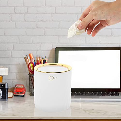 זבל שולחן עבודה שולחני Luozy יכול פח אשפה קטן עם מכסה עליון עגול פסולת פלסטיק לאחסון בית משרדי
