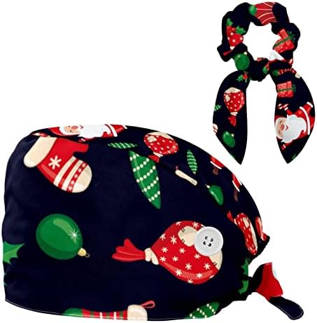 אחות לשפשף כובעי שיער ארוך, חג המולד חמוד סנטה קלאוס גרב כובע עבודה מתכוונן עם כפתורים ושיער קשת סקראנצ'י