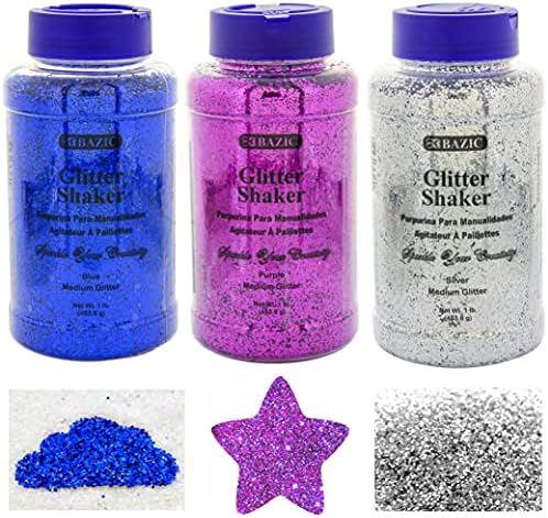 3 PC 16oz Bazic Glitter Silver Blue Blue Shaker בקבוק 1lb מלאכת אמנות נוצץ