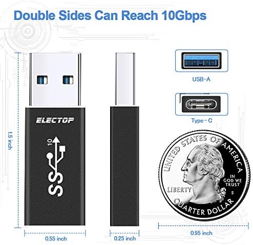 Electop עודכן USB 3.1 GEN 2 זכר למתאם נקבה מסוג C, תומך בצדדים כפולים 10GBPs טעינה והעברת נתונים, USB