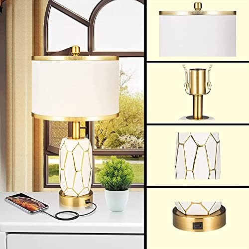 מודרני לבן קרמיקה מנורת שולחן עם יציאות, מסורתי שידה מנורת מנורת שולחן, אחת מנורה שליד המיטה,כתמים
