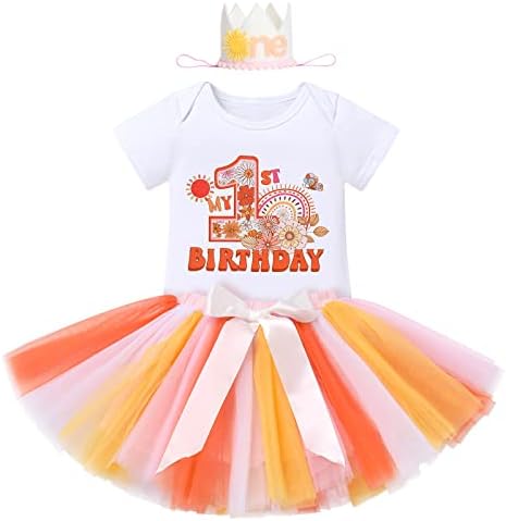 Idopip boho קשת שמש שמש יום הולדת 1 תלבושת לתינוקות רומפר טוטו חצאית בכיסוי 3 יחידות בגדים