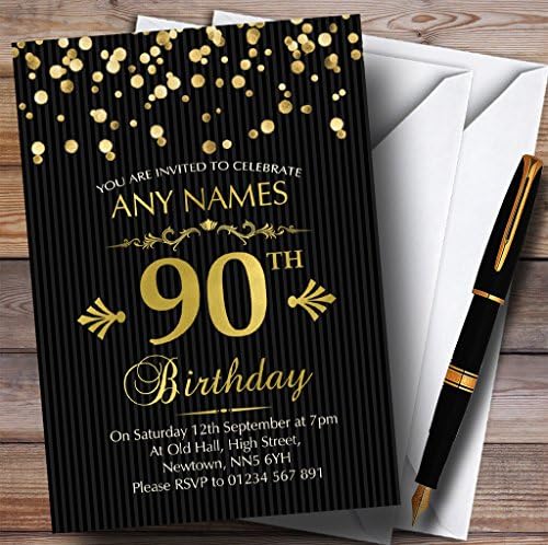 קונפטי זהב פסים שחורים מפוספסים 90 הזמנות למסיבת יום הולדת בהתאמה אישית