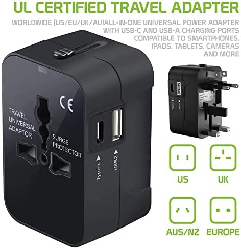 Travel USB פלוס מתאם כוח בינלאומי תואם ל- Xolo Q700s עבור כוח עולמי לשלושה מכשירים USB Typec, USB-A לנסוע