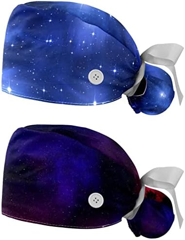 2 חתיכות גלקסי חלל כוכב עבודה כובעי עם כפתורים אלסטי נפוחה כובע עם סרט זיעה