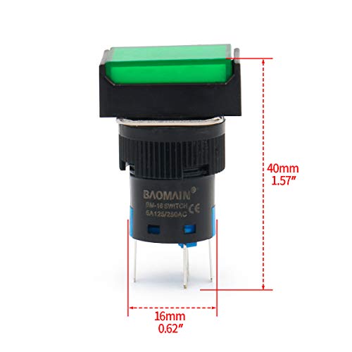 BAOMAIN 5/8 16 ממ כפתור כפתור מתג רגעי מכסה מלבני LED מנורה אדומה צהוב צהוב כתום אור ירוק אור ירוק
