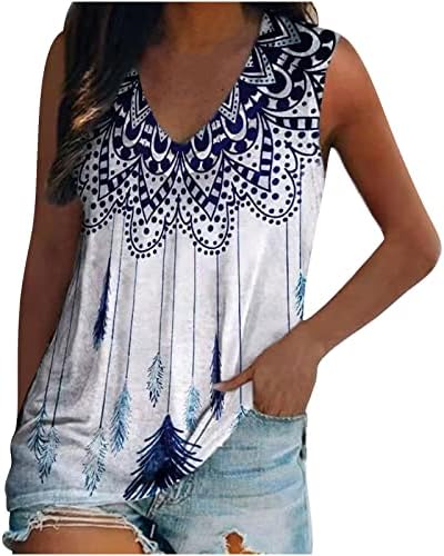 טיקוי נשים ללא שרוולים גופיות רפויות עם צווארון חולצות הדפס גרפי אתני 2023 חולצות טוניקה מזדמנים קיץ